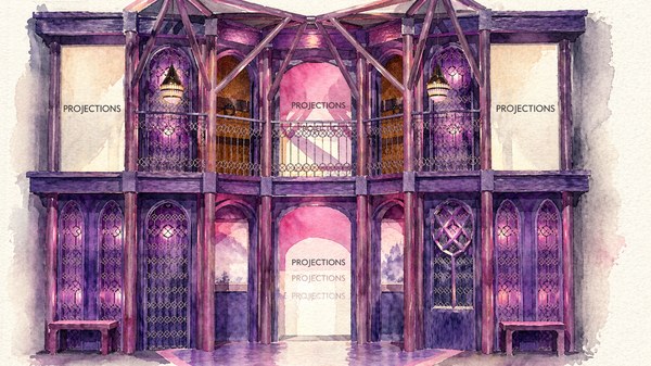 Watercolor elevation of the Dracula unit set